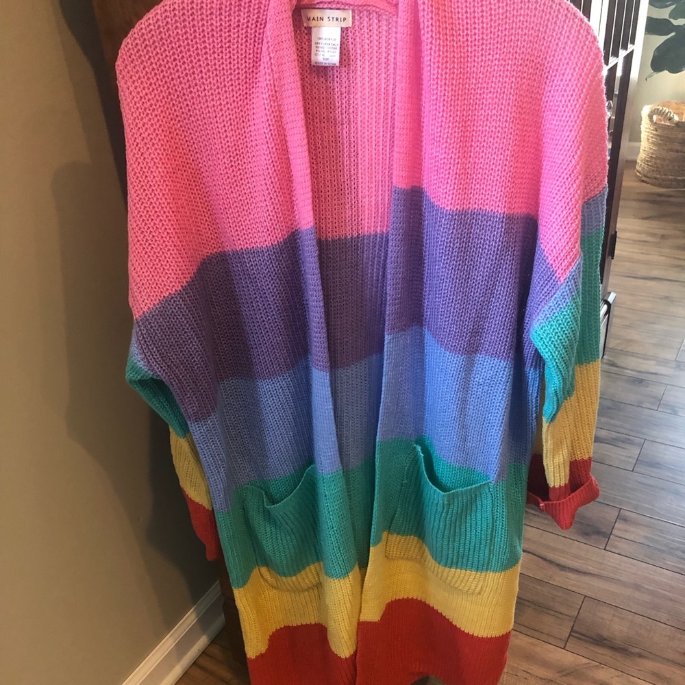 Red dress boutique striped cardigan